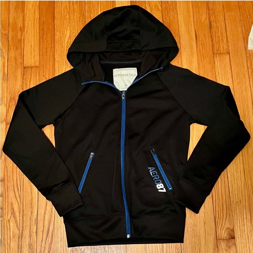 Aeropostale Black and Blue Sporty Hoodie Sweatshirt